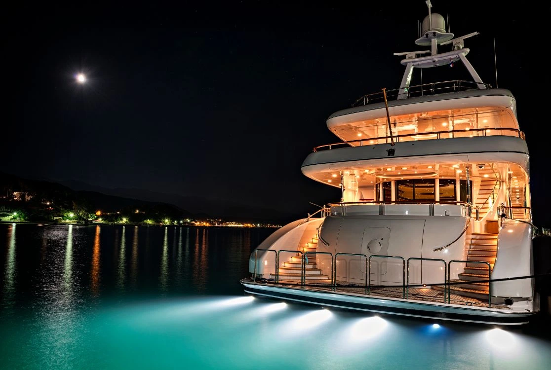 luxury yacht at night Premium private luxury yacht at night to Miami River